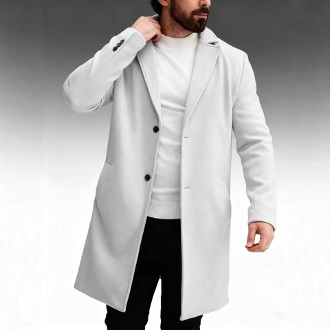 Classic Men's Woolen Overcoat Notch Lapel Single Breasted Slim Fit Mid Length Business Casual Outerwear For Autumn Winter