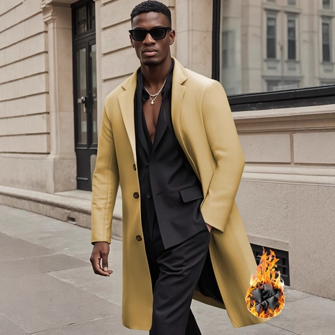 Men Woolen Overcoat Long Length Single Breasted Quilted Lining Thick Winter Jacket British Style Business Casual Trench Coat
