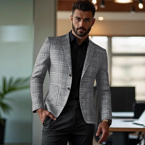 Giacca Blazer da Uomo Slim Fit a Quadri Business Casual con Rever a Lancia Cappotto per Abito Classico Stile Britannico Trendy