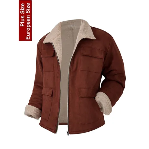 Giacca da Uomo in Finta Pelle Scamosciata Foderata in Sherpa Vintage Workwear Cappotto in Pile Caldo e Spesso Stile Trucker Casual