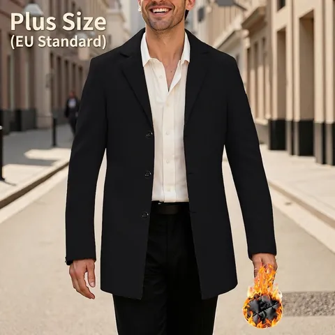 Herren Mittellanger Wollmantel Mit Gestepptem Futter Reverskragen Einreihiger Slim Fit Winter Trenchcoat Für Business Casual