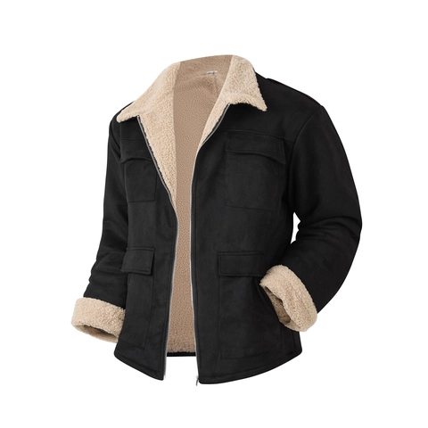 Giacca da Uomo in Finta Pelle Scamosciata Foderata in Sherpa Vintage Workwear Cappotto in Pile Caldo e Spesso Stile Trucker Casual