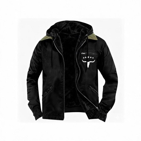 Herren Winter Kapuzenjacke Verdickt Kunstfell Gefüttert Warm Oberbekleidung Winddicht Casual Outdoor Mantel Mit Stierkopf-Druck