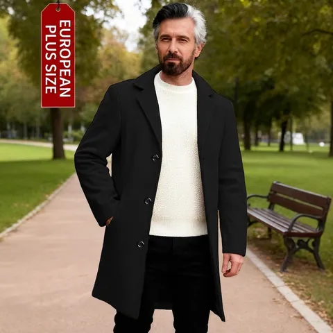 Heren Business Casual Halflange Overjas Revers Single-breasted Effen Kleur Polyester Trenchcoat Slim Fit Outerwear