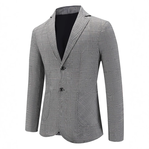 Blazer à Carreaux pour Hommes Coupe Ajustée Polyester Col à Revers Business Décontracté Simple Boutonnage Veste Homme