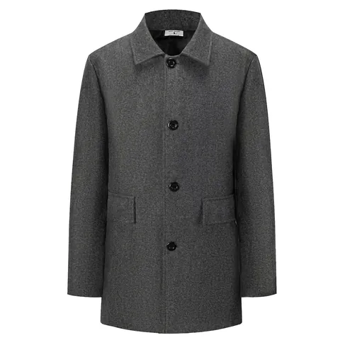 Cappotto da Uomo di Media Lunghezza in Lana Business Casual Revers Monopetto Trench Giacca a Vento per Autunno Primavera