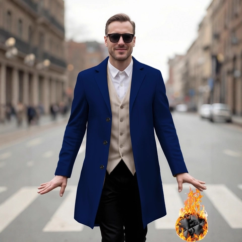 Men Winter Mid Length Woolen Overcoat Thick Warm Single Breasted Trench Coat Business Casual Notched Lapel Jacket Outerwear