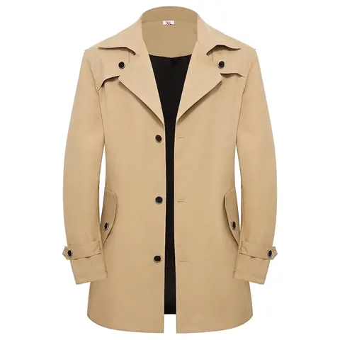 Herren Trenchcoat Business Casual Mittellang Einreihig Reverskragen Polyester Windjacke Jacke Frühling Herbst Saison