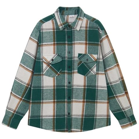 Camicia Casual da Uomo in Flanella a Quadri Manica Lunga Botton Down Colletto a Revers Vintage con Tasche sul Petto