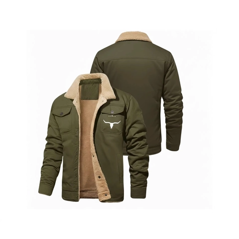 Men Sherpa Lined Work Jacket Fleece Warm Winter Coat Cattle Skull Print Western Retro Button Down Outerwear For Youth