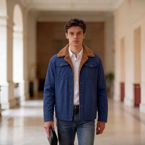 Giacca da Uomo Casual con Colletto in Pile Sherpa Autunno Inverno Capospalla da Lavoro Imbottito Tasche Multiple Cappotto Monopetto