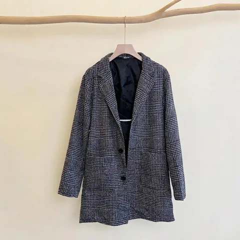Heren Casual Houndstooth Jas Polyester Mid Length Windjack Revers Single Breasted Geruite Jas Met Zakken Voor Herfst Lente