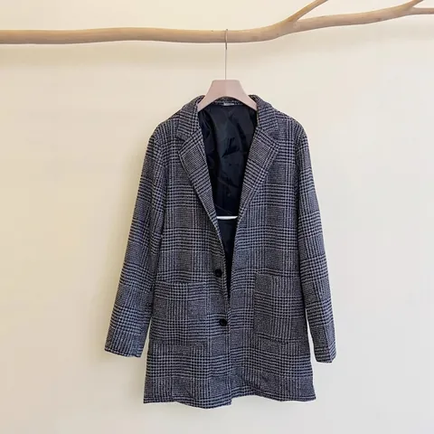 Heren Casual Houndstooth Jas Polyester Mid Length Windjack Revers Single Breasted Geruite Jas Met Zakken Voor Herfst Lente