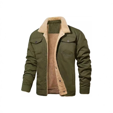 Men's Winter Sherpa Lined Work Jacket Cotton Canvas Warm Fleece Outerwear Multi-Pocket Button Down Casual Coat