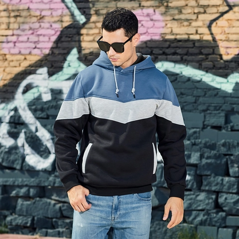 Mens Color Block Hooded Hoodie Polyester Cotton Blend V Shaped Stitching Camouflage Pullover Sweatshirt For Casual Streetwear