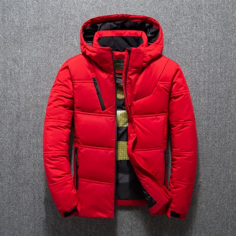 Men's White Duck Down Puffer Jacket Detachable Hood Thick Winter Coat Waterproof Outerwear Casual Warm Padded Parka