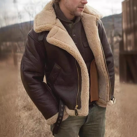 Herren Vintage B-3 Bomberjacke Mit Kunstpelz Gefüttert Wintermantel Wildlederimitat Fliegerjacke Herren Oberbekleidung