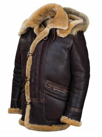 Men's Vintage Faux Shearling Hooded Coat Faux Leather Winter Warm Thickened Jacket Aviator Outwear With Toggle Buttons