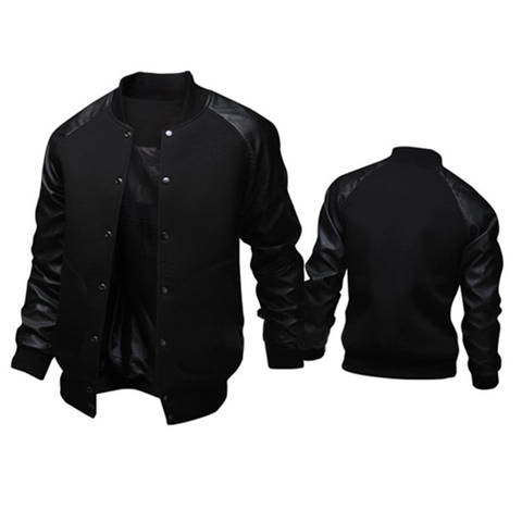 Herren Varsity Jacke PU Leder Spleißärmel Patchwork Bomberjacke Casual Sportlich Outdoor Bekleidung Kontrast Baseball Uniform Für Männer