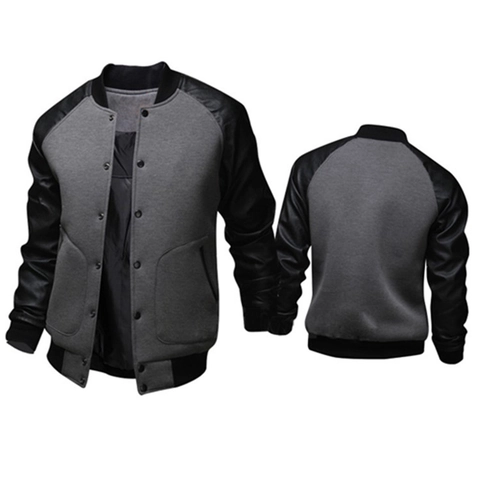 Herren Varsity Jacke PU Leder Spleißärmel Patchwork Bomberjacke Casual Sportlich Outdoor Bekleidung Kontrast Baseball Uniform Für Männer