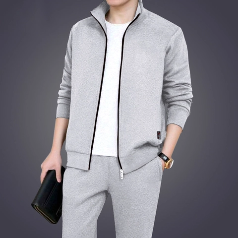 Survêtement de Sport pour Hommes Veste Et Pantalon Col Montant Zippé en Polyester Respirant pour Printemps Automne Daily