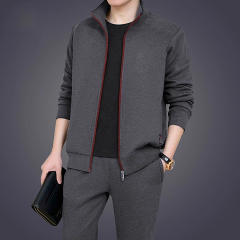 Survêtement de Sport pour Hommes Veste Et Pantalon Col Montant Zippé en Polyester Respirant pour Printemps Automne Daily