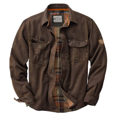 Herren Schwere Baumwoll-Canvas Workwear Jacke Vintage Kariert Gefüttert Langarm Knopfleiste Mantel Multi Tasche Casual Outdoor Oberbekleidung
