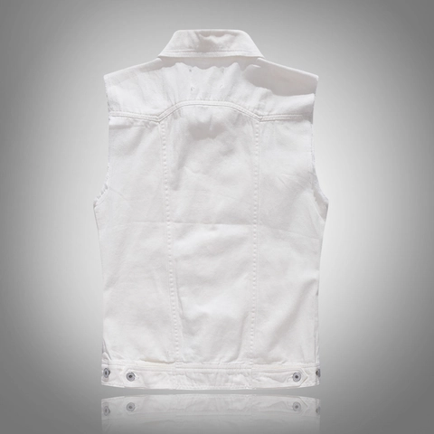 Heren Slim Fit Witte Denim Vest Gerafelde Rand Katoen Jeans Vest Casual Koreaanse Stijl Mouwloos Jasje Voor Dagelijks Gebruik