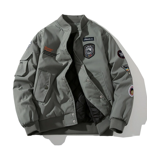 Vintage MA1 Pilot Bomberjacke Herren Damen Bestickte Aufnäher Winddicht Gesteppter Mantel Lässig Arbeitskleidung Streetwear