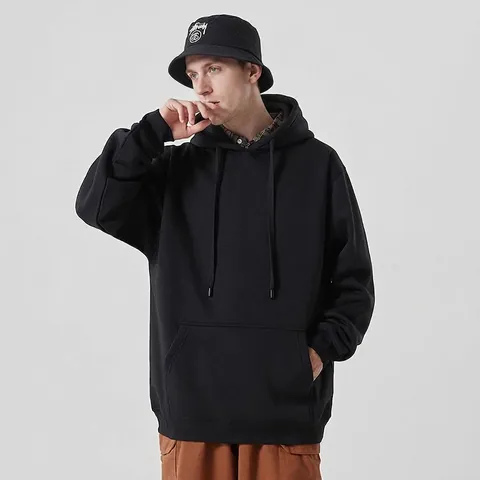 Felpa con Cappuccio da Uomo Pesante Tinta Unita in Misto Cotone Foderata in Pile Vestibilità Ampia per Casual Streetwear