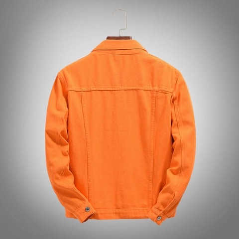Veste en Jean Orange Décontractée pour Hommes Mélange de Coton Boutonnée Revers Coupe Large Printemps Automne Homme