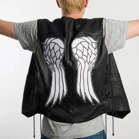 Gilet de Moto en Cuir pour Hommes Faux Cuir Motif Ailes d'Ange Dos Laçage Latéral Style Punk Rock Biker Gilet Homme