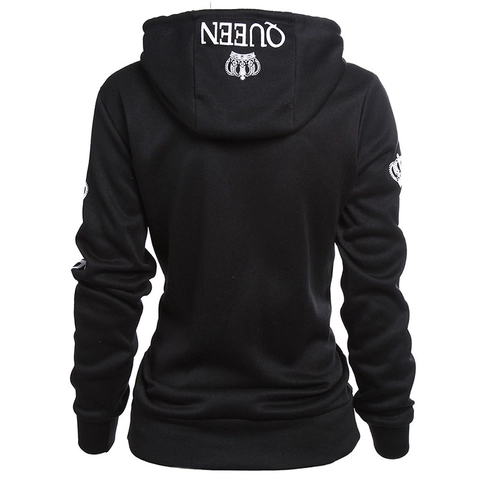 Hip Hop Casual Polyester Pullover Hoodie With King Queen Crown Letter Print Kangaroo Pocket For Couples Men Women