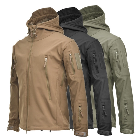 Ανδρικό Τακτικό Μπουφάν Softshell Αδιάβροχο Αντιανεμικό Με Κουκούλα Εξωτερικού Χώρου Πεζοπορία Κάμπινγκ Ζεστή Επένδυση Fleece