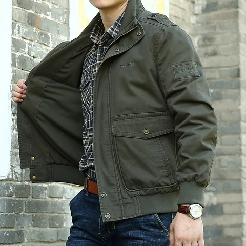 Chaqueta Cargo Estilo Militar para Hombre Mezcla de Algodón Cortaviento Multi Bolsillo Exterior Casual Cuello Alzado