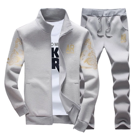 Herren Casual Sportanzug Stehkragen Reißverschluss Jacke Und Hose Barock Goldmuster Polyester Sweatshirt Jogging Outfit