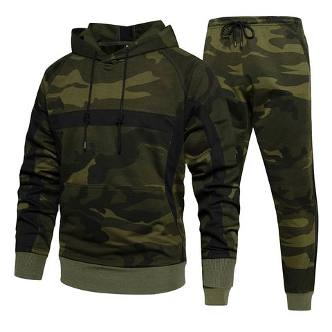 Herren Casual Camouflage Sportbekleidung Kapuzenpullover Sweatshirt Und Jogginghose Polyester Sport Training Outdoor Trainingsanzug