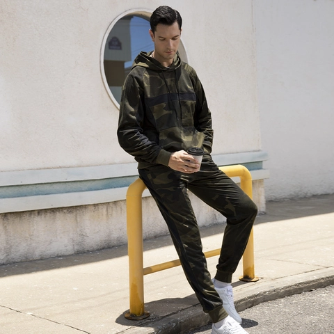 Herren Casual Camouflage Sportbekleidung Kapuzenpullover Sweatshirt Und Jogginghose Polyester Sport Training Outdoor Trainingsanzug
