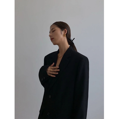 Damen Schwarz Oversize Blazerjacke Eleganter Reverskragen Anzugmantel Professionelle Arbeit Büro Damen Langarm Bekleidung