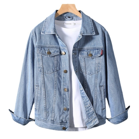 Men Casual Slim Fit Denim Jacket Washed Cotton Outerwear Long Sleeve Button Down Coat Multi Pockets Fashion Classic Teenager Apparel