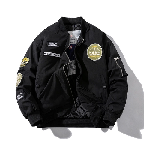 Men MA1 Flight Bomber Jacket Military Embroidery Patches Thickened Cotton Padded Windproof Streetwear Casual Winter Outerwear