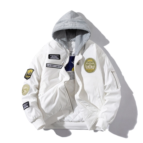 Men MA1 Flight Bomber Jacket Military Embroidery Patches Thickened Cotton Padded Windproof Streetwear Casual Winter Outerwear