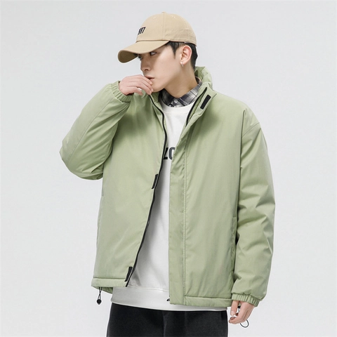 Doudoune Homme Col Montant Polyester Coupe-Vent Ourlet Cordon Hiver Décontracté Streetwear Style Coréen Rembourré Chaud