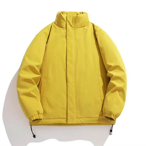 Doudoune Homme Col Montant Polyester Coupe-Vent Ourlet Cordon Hiver Décontracté Streetwear Style Coréen Rembourré Chaud
