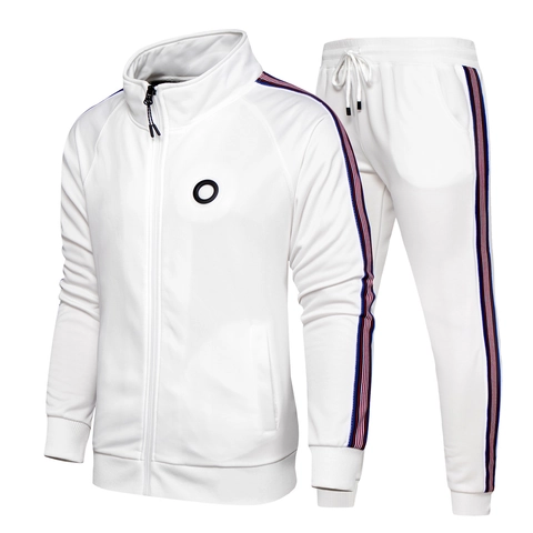 Heren Opstaande Kraag Jas Met Rits En Lange Broek Casual Sportpak Met Zijstrepen Contrastlijnen Voor Fitness Hardlopen Training