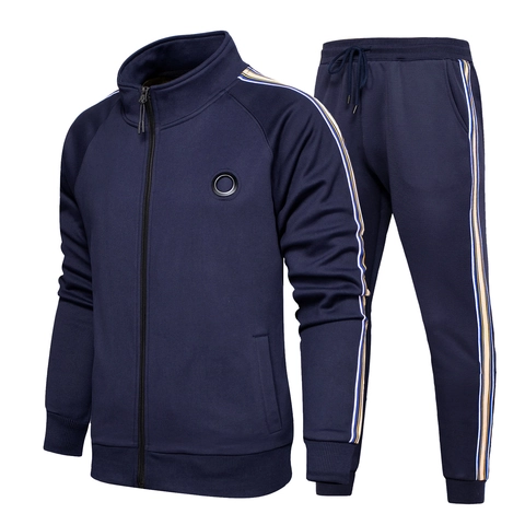 Heren Opstaande Kraag Jas Met Rits En Lange Broek Casual Sportpak Met Zijstrepen Contrastlijnen Voor Fitness Hardlopen Training