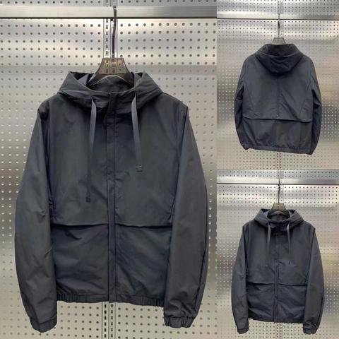 Men Streetwear Hooded Cargo Jacket Loose Fit Windbreaker Casual Zip Up Outerwear For Spring Autumn Solid Color Polyester Coat
