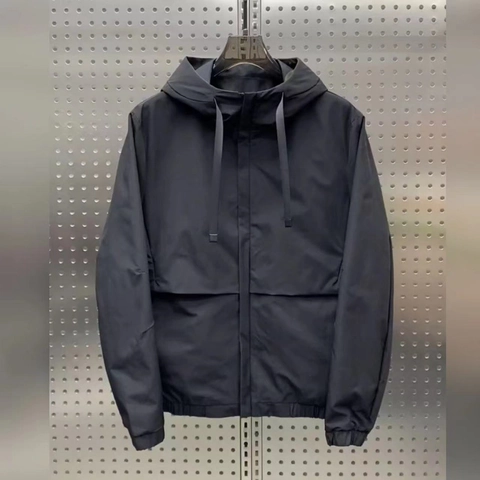 Men Streetwear Hooded Cargo Jacket Loose Fit Windbreaker Casual Zip Up Outerwear For Spring Autumn Solid Color Polyester Coat