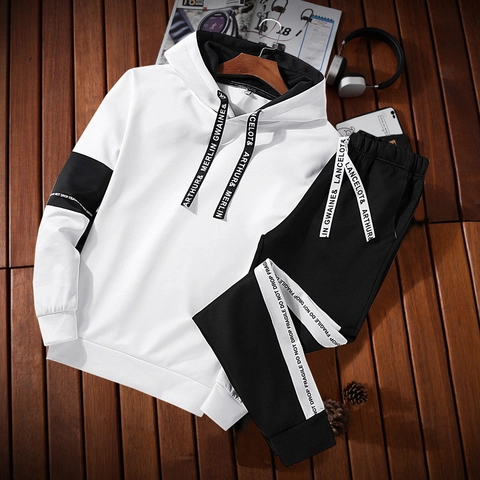 Herren Sportanzug Set Hoodie Und Jogginghose Color Block Buchstabendruck Polyester Lässiger Sweatshirt Anzug