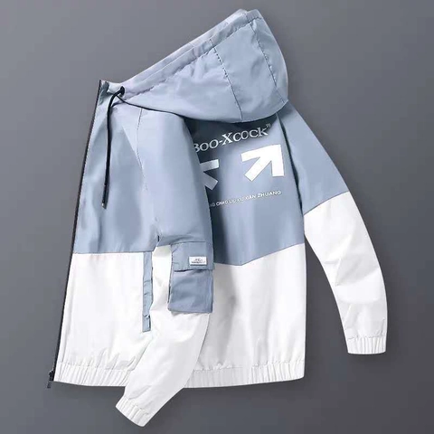 Herren Kapuzenjacke Koreanischer Stil Splicing Windjacke Leicht Wasserdicht Lässig Oberbekleidung Mode Trendig Herren Bekleidung